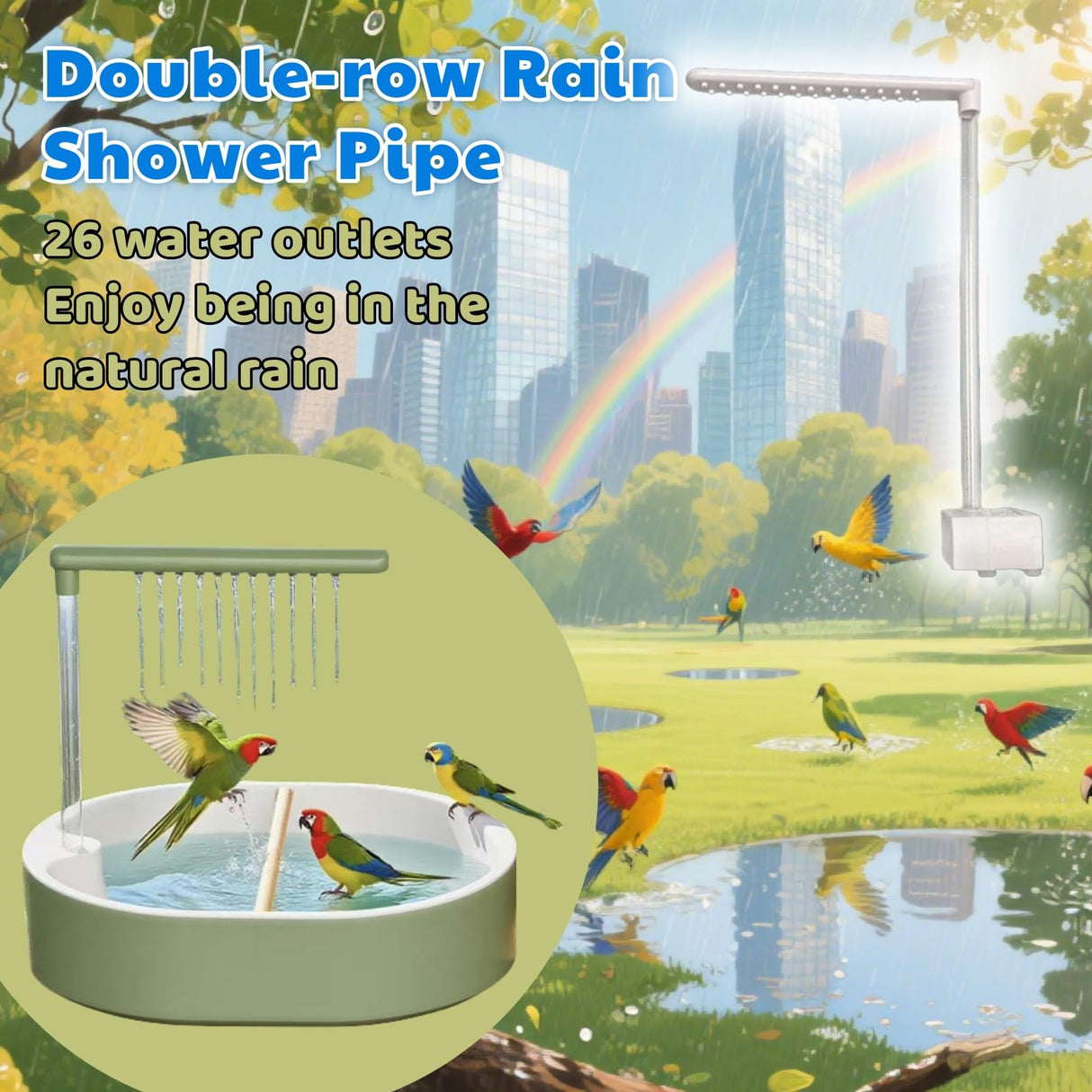 ianjetty Parakeet Bird Bath for Cage Indoor, Parrot Bird Shower Budgie Bath Splash Guard, Automatic Circulating Water Bathtub for Pet Bird, Lovebird, Cockatiel, Finches, Cockatoo, Conure