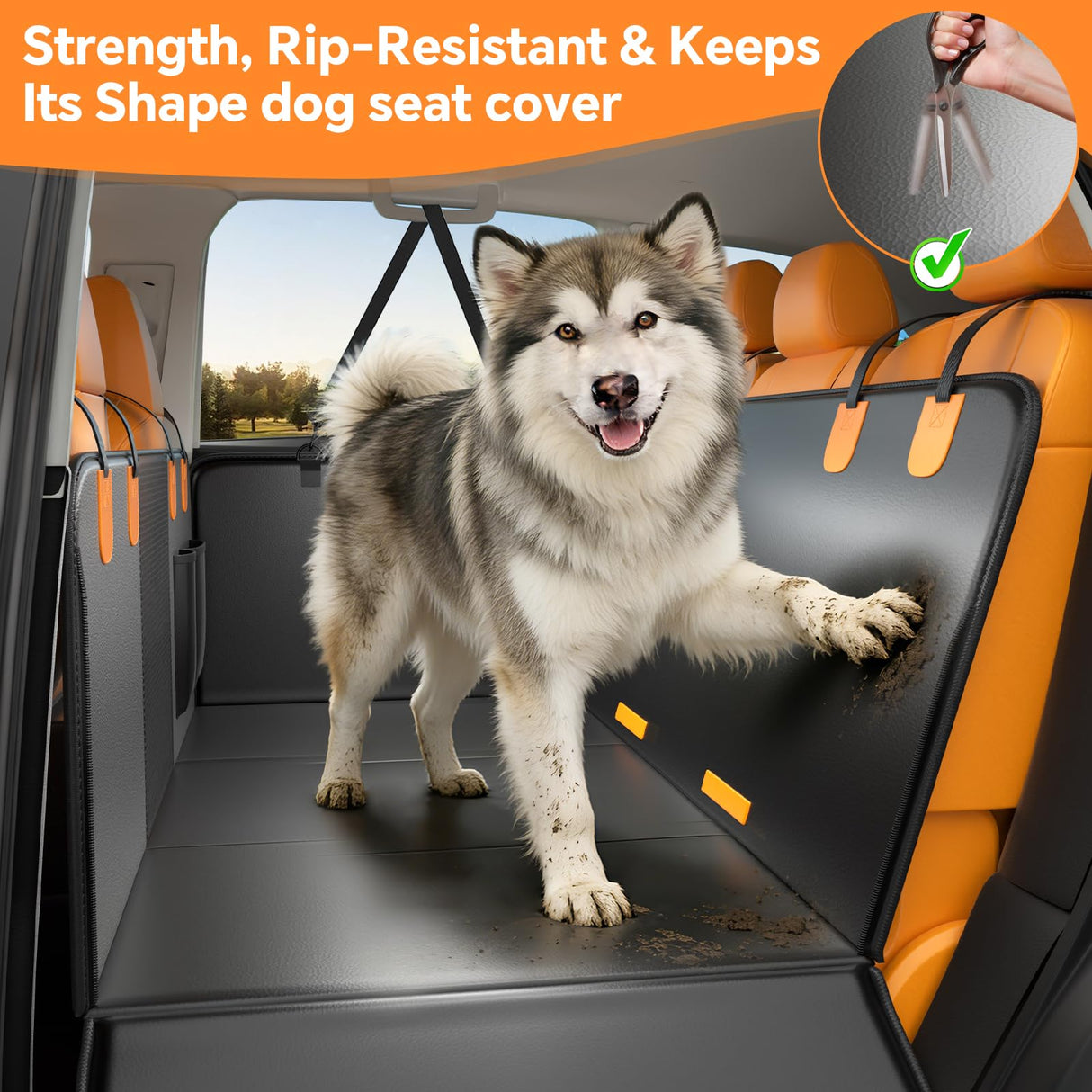 FALDAA Dog Car Seat Cover, Back Seat Extender for Dogs 400LBS Capacity, Dog Hammock for Car PU Leather, Hard Bottom Dogseat Cover Universal Car Fit, Waterproof DogSeat Cover for Car SUV Truck