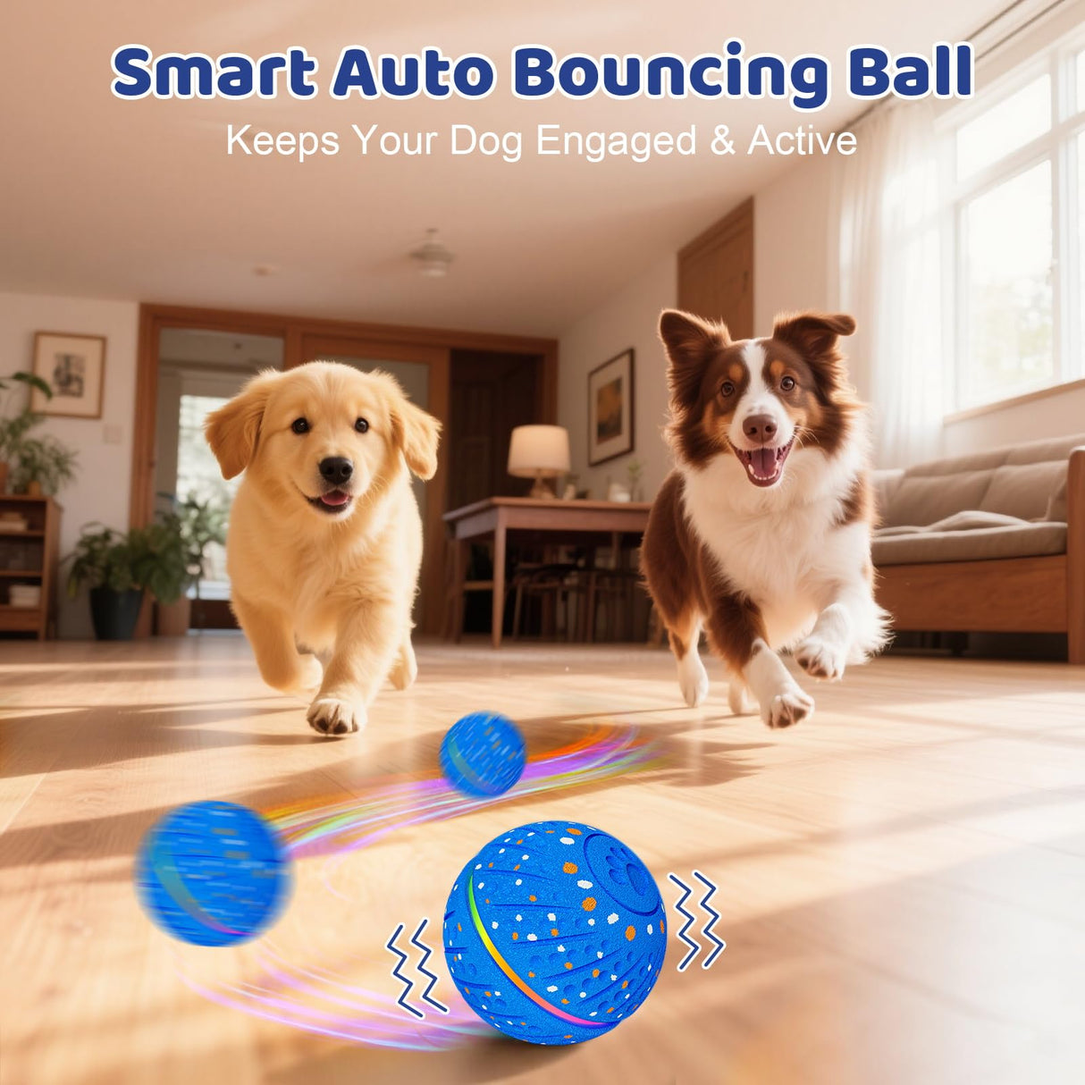 Sankell Interactive Dog Ball Toy - Smart Moving Bouncing Dog Ball with RGB Lights, E-TPU Material, 3 Play Modes Automatic Rolling Balls Toy for Small Medium Dogs Keep Them Busy(Blue)
