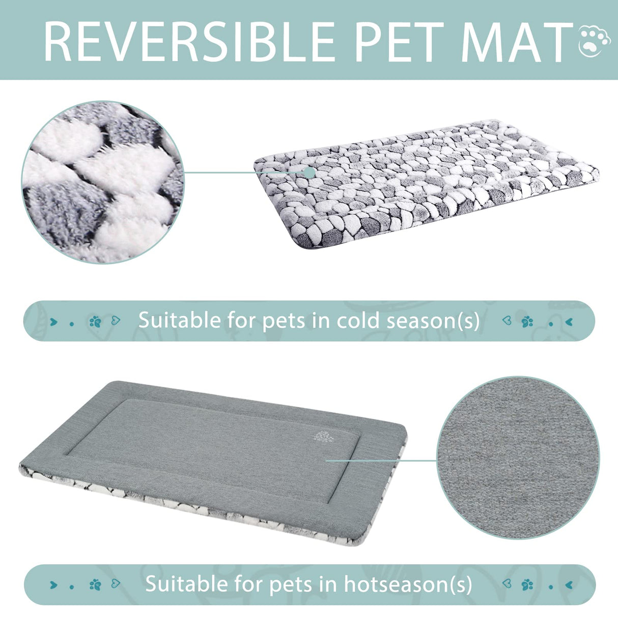 VANKEAN Dog Crate Pad Bed Mat Reversible (Warm& Cool), Soft Pet Sleeping Mat Dog Bed for Crate Suitable for Small to XX-Large Dogs and Cats, Machine Washable Crate Beds, Grey Stone Pattern