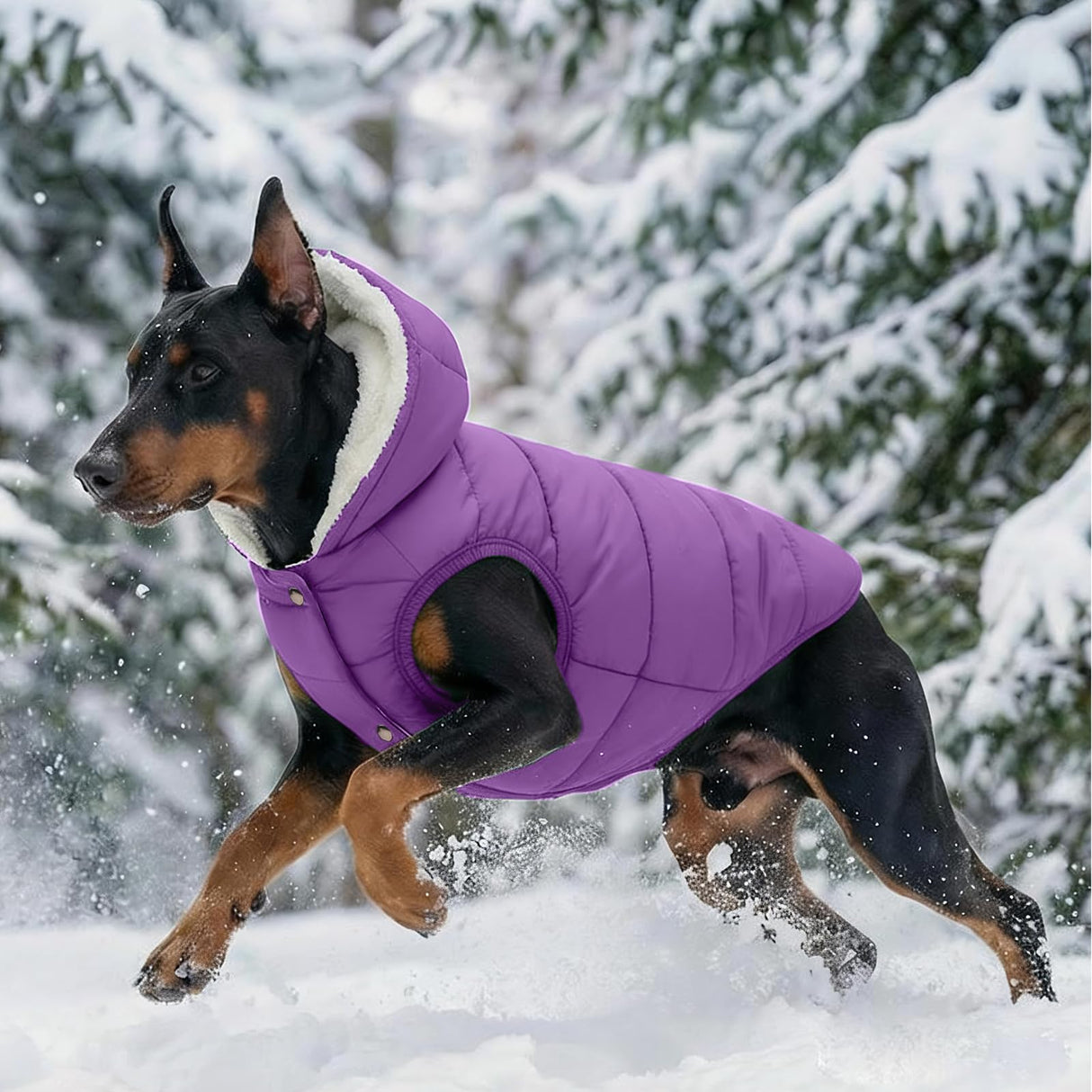 Windproof Waterproof Dog Coat Fleece & Cotton Lined Warm Jacket, Cold Weather Pet Apparel Clothes Vest for Small to Large Dogs (L, Purple)