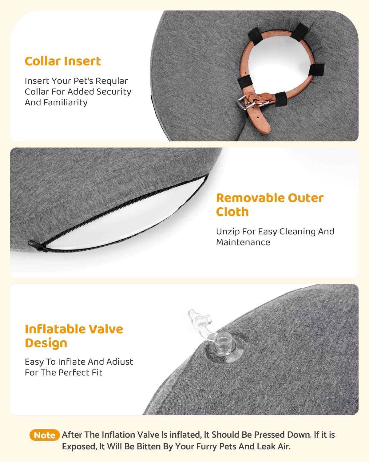 MIDOG Inflatable Dog Cone Collar – Soft Dog Cone Alternative After Surgery, Comfortable Recovery Neck Donut ECollar for Small Medium & Large Dogs and Cats to Stop Licking & Vision-Friendly (Grey,S)