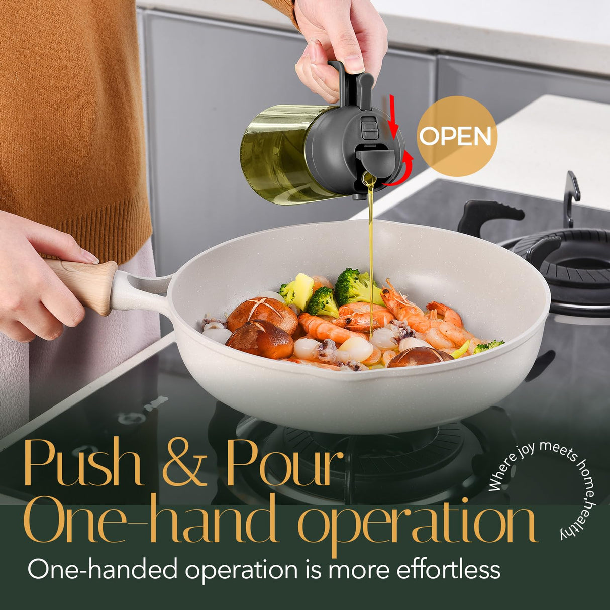 16oz/470ml Light-Blocking Dark Oil Sprayer for Cooking, 2 in 1 Olive Oil Dispenser Bottle for Kitchen, Premium Dark Green Glass Oil Bottle, Food-Grade Oil Mister for Air Fryer, BBQ (Black)