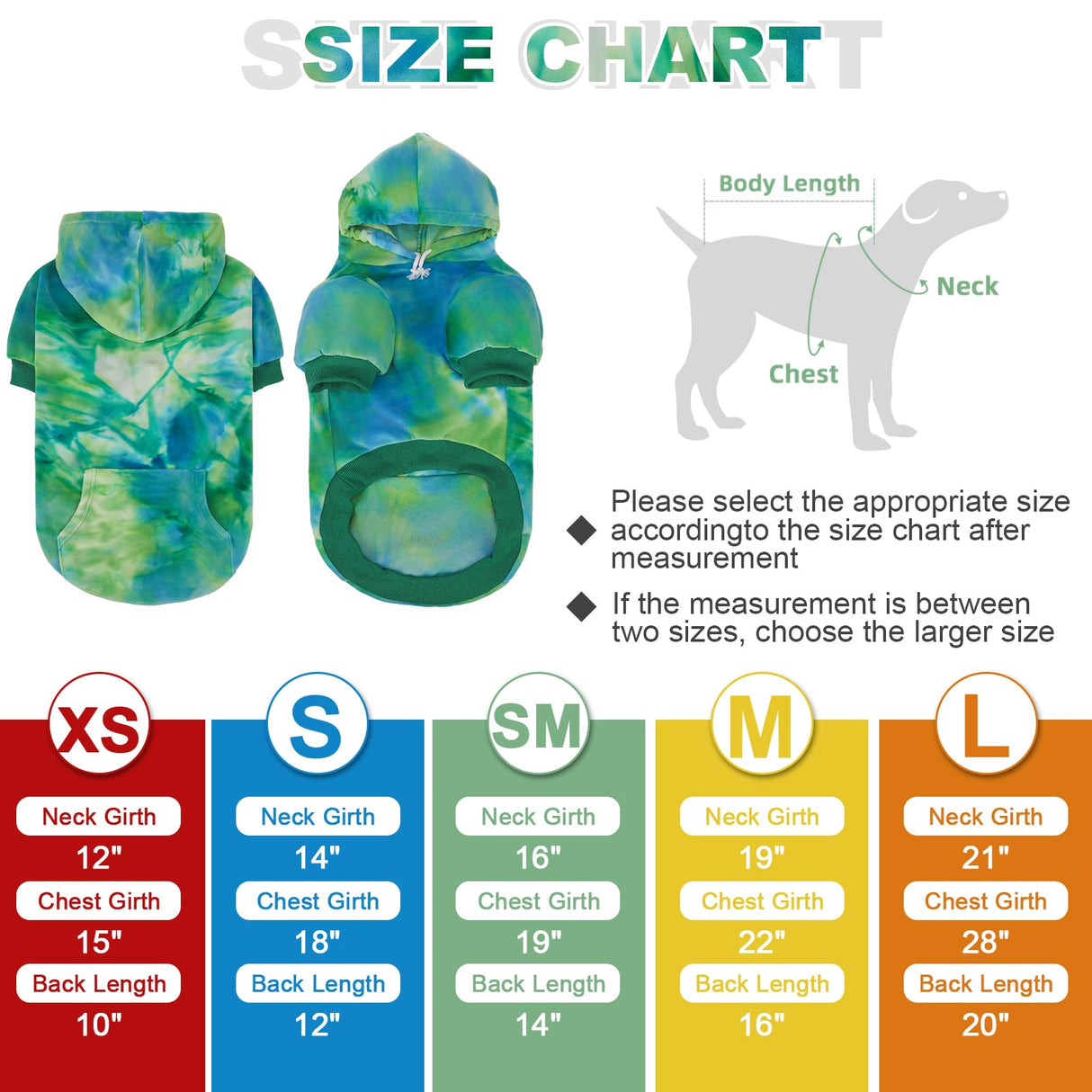 PAWCHIE Dog Hoodie for Small Dogs,Tie Dye Dog Cloth with Leash Hole,Puppy Sweatshirt, Pet Outfit, Cat Apparel,Blue Green,M