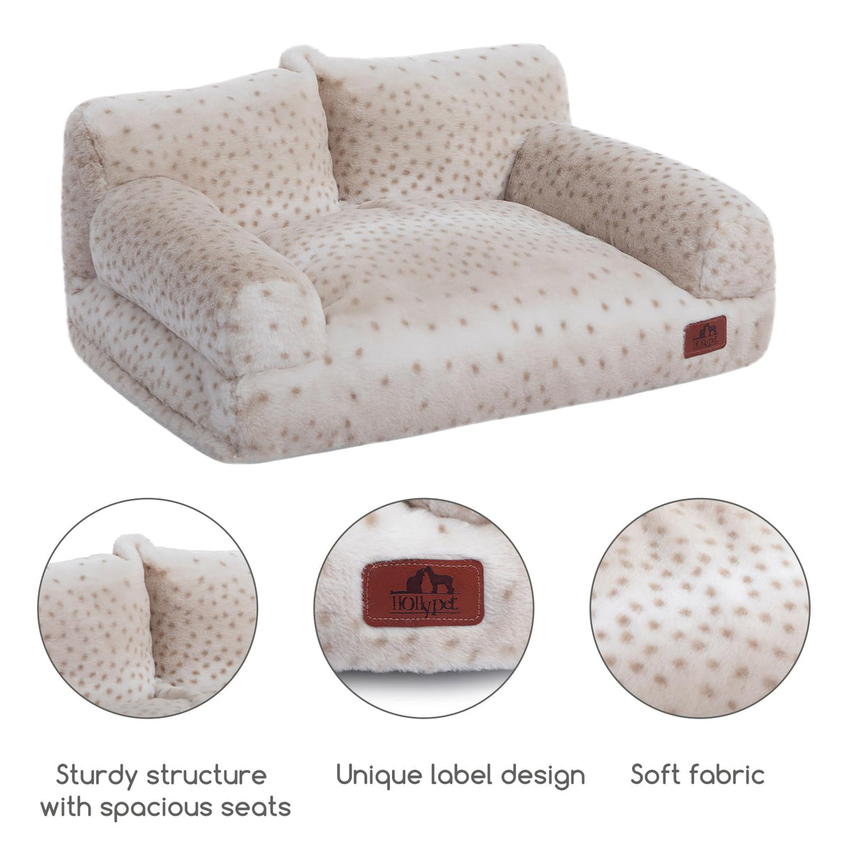 Hollypet Fluffy Dog Cat Bed Pet Couch Beds Plush Soft Warming Washable Puppy Bed for Small Medium Dogs and Large Cats, Leopard, 24" L x 18" W x 10" Th