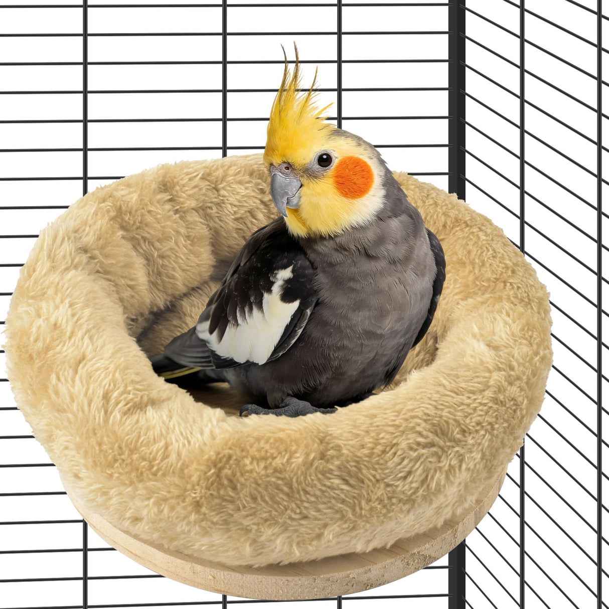 DBNESS Medium Bird Nest for Cage, Removable Plush Parrot Hammock Bed, Winter Warm Resting Perch Platform for Budgies Cockatiel Conure Parakeet Hamster