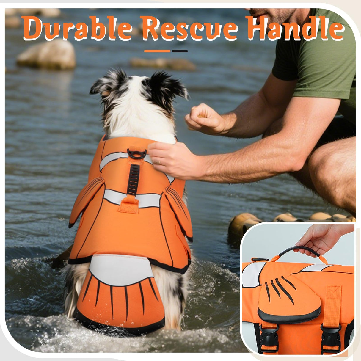 DENTRUN Dog Life Jacket for Small Dogs, Ripstop Adjustable Swim Vest with Rescue Handle, High Visibility Safety Flotation Jacket for Swimming, Boating, Beach, Pool, and Water Activities