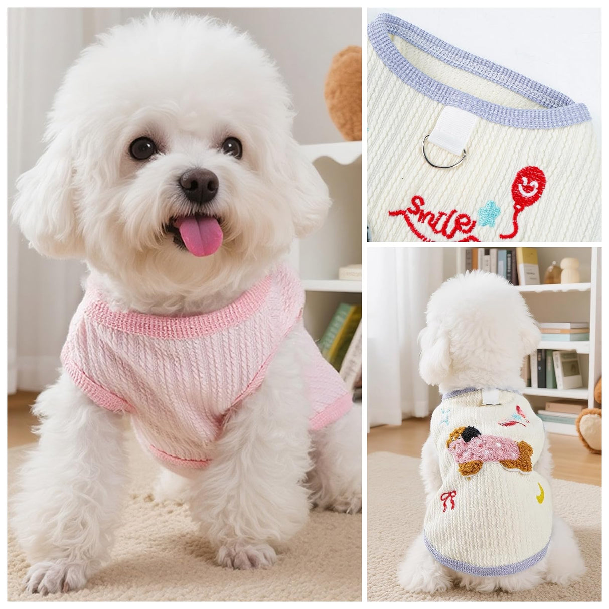 Cute Pet Apparel Cotton Dog Clothes All Season Sleeveless Puppy Kitten Pullover Soft Skin-Friendly (Beige, S (3-5.5lbs))