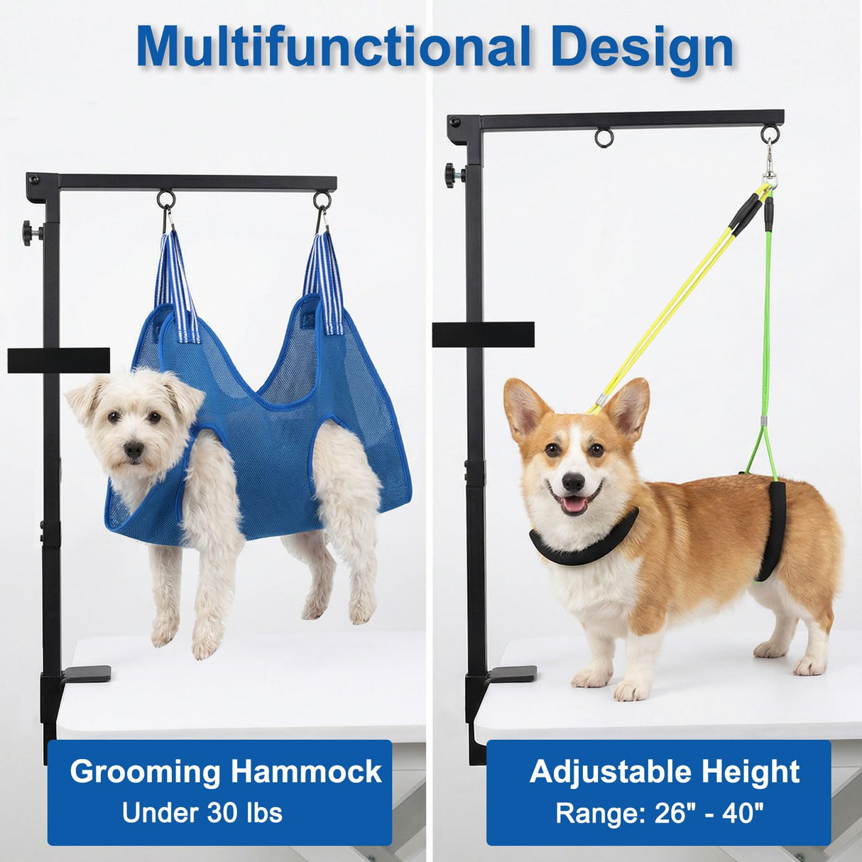 Dog Grooming Arm for Table, 26" - 40" Adjustable Height, Includes Clamp, Hammock, No-Sit Nooses, Home/Salon Use Foldable Pet Grooming Kit for Small and Medium Pets for Nail Trimming & Drying