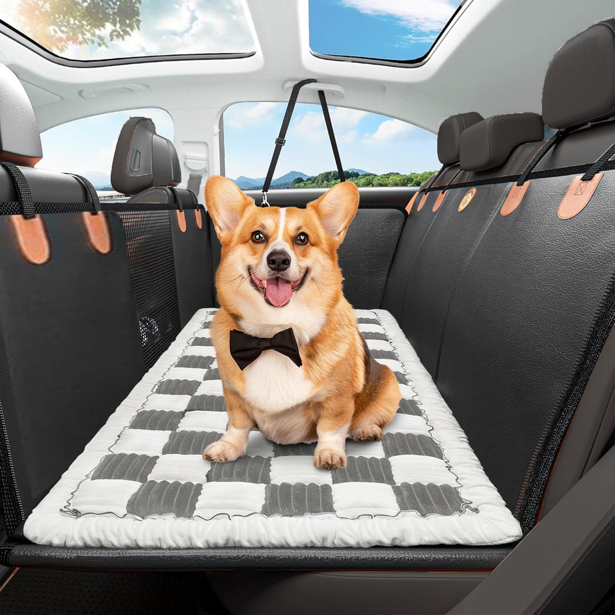 TiInsta Backseat Pet Bed Mat,Dog Bed for Car,Dog Seat Cover for Car Back Seat, Non-Slip Travel Pet Mat, Fit for Backseat Extenders and Seat Covers (Light Gray&White)