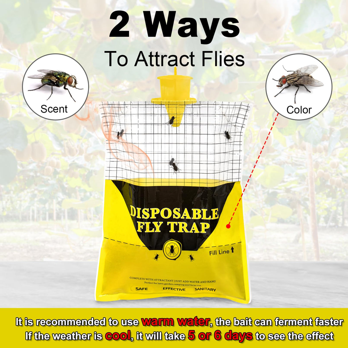 Big Bag Disposable Fly Traps Outdoor Hanging, Ranch Stable Horse Fly Hunter Trap Control Indoor for Home for Barn, Mosquito Bug Flying Insect Trap Catchers Killer Repellent 4 Natural Pre-Baited
