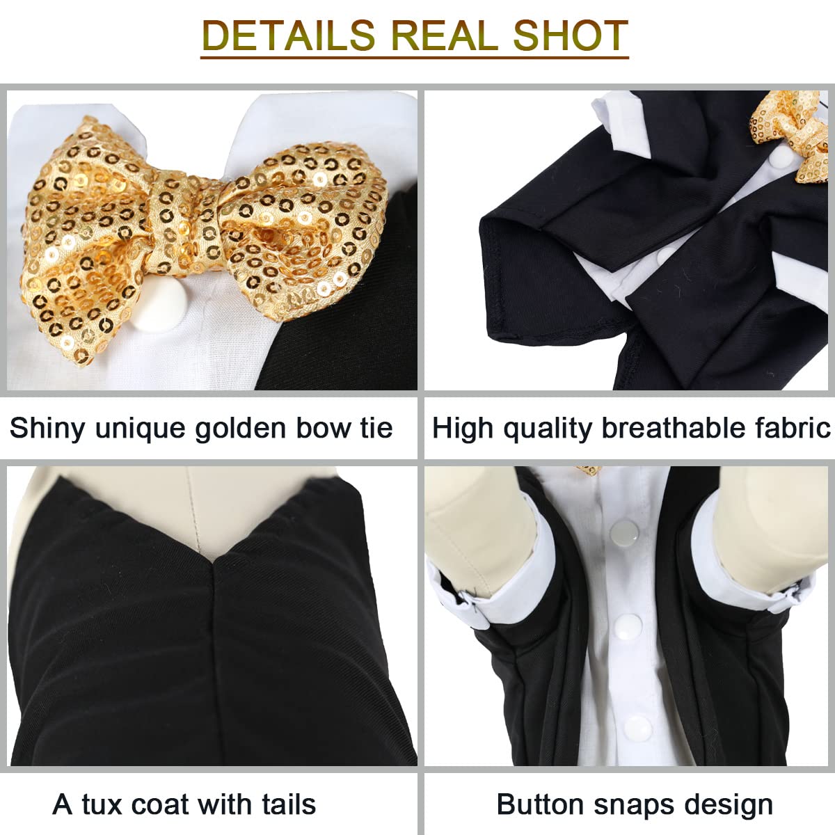 Dog Tuxedo, Formal Pet Clothes Shirt Costume Wedding Attire Party Bow Tie Suit, Pet Outfit for Small Medium Large Dogs Cats, Halloween Pet Costumes Birthday Puppy Clothing Christmas Apparel (XL)