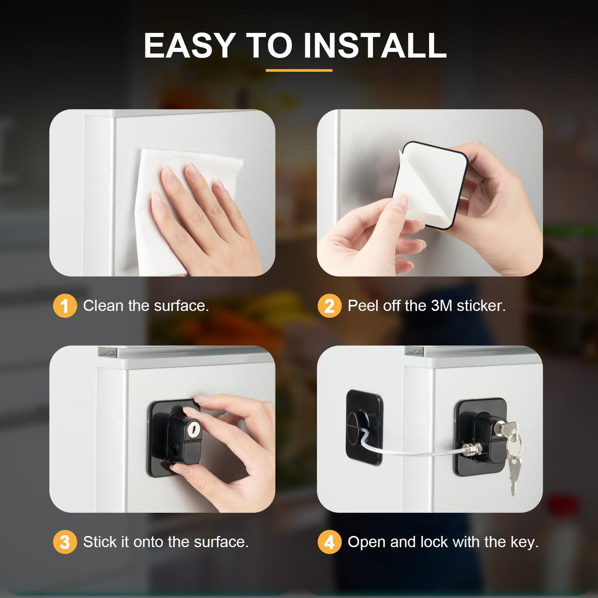 TIJTJHC Fridge Lock, 2PCS Upgraded Refrigerator Lock for Freezer, Cabinets and Drawers, Air Fryer, Closets, Windows, Doors, Durable ABS with Adhesive Backing, Easy Install, No Tools Needed, Black