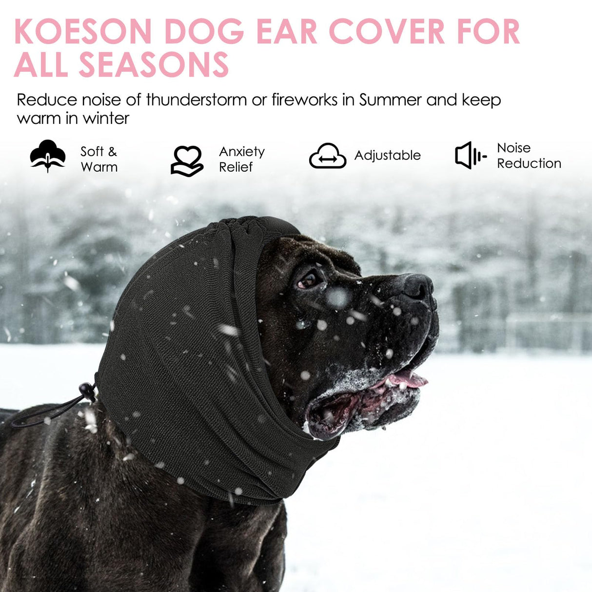KOESON Dog Calming Hoodie, Soft & Adjustable No Shake Ear Wrap for Dogs Hematoma, Noise Protection Dog Head Muffs, Anxiety Relief Ear Cover for Dogs for Fireworks, Separation, Drying, Thunder