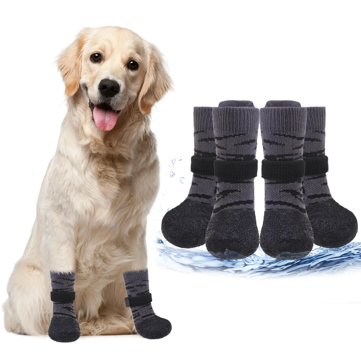 PUPTECK Anti Slip Dogs Shoes for Hot/Cold Pavement, Senior Booties, Rubber Boots & Paw Protectors for Small Medium Large Size Dogs to Prevent Licking, Grippy Socks for Hardwood Floors, Tiger XXL