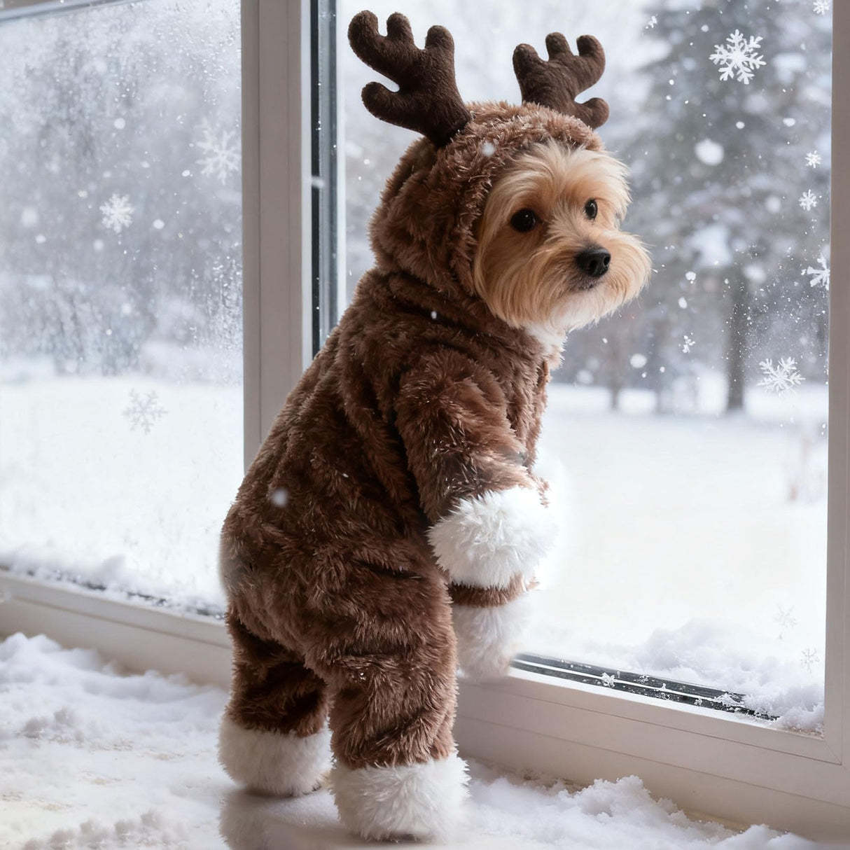 Dog Christmas Reindeer Cosplay Outfit, Cute Dog Hoodies Winter Sweatshirt for Puppy, Warm Pet Costume Clothing for Small Dogs (Small)