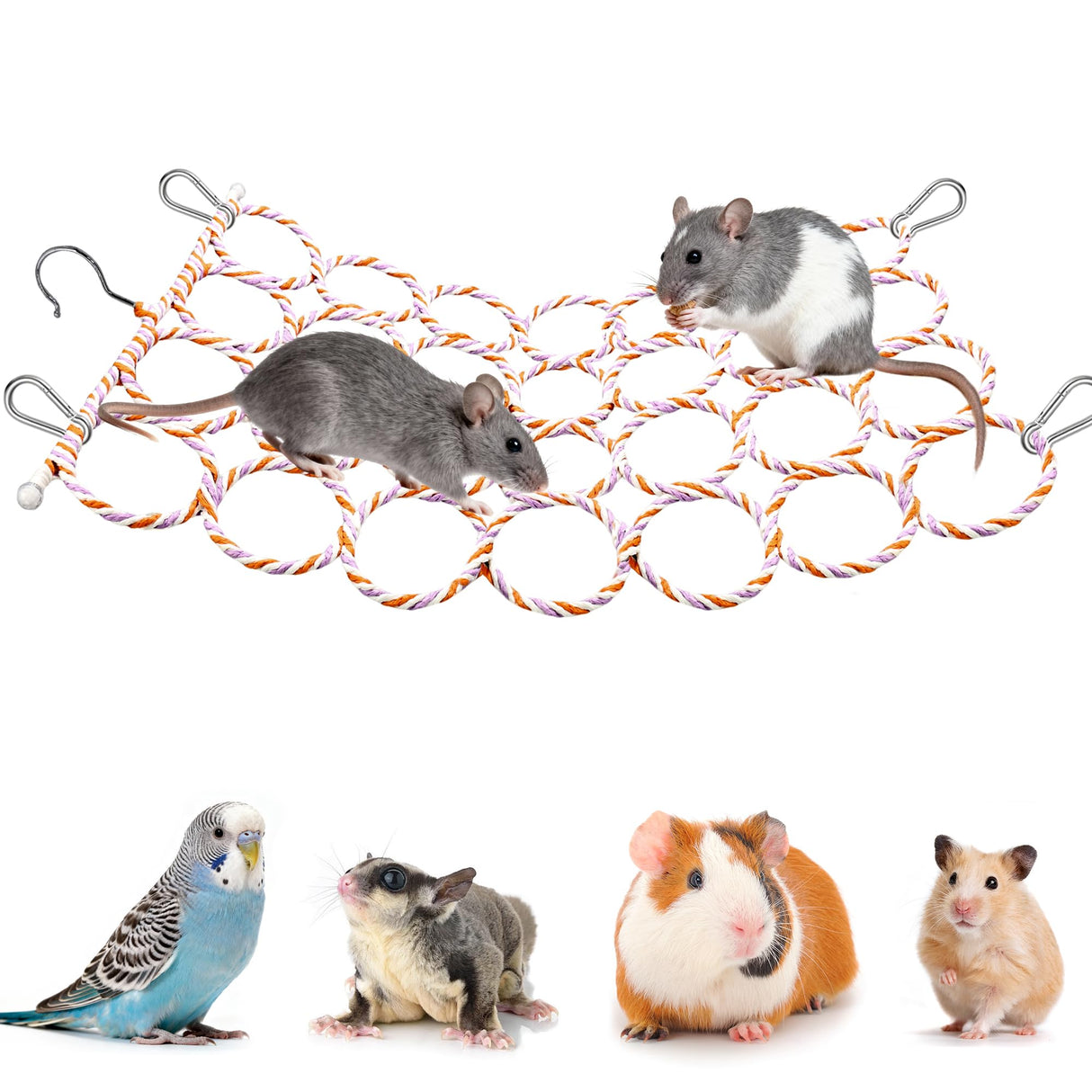 Jevnd 1Pcs Rat Climbing Rope Net Toy for Cage, Bird Hemp Rope Perch Swing, Ladder Rope Bridge Hanging Hammock, Small Animal Activity Toy for Mouse, Mice, Parrot, Bird (Random Color)