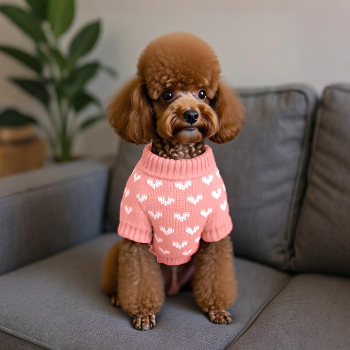 LIEVUIKEN Dog Sweater, Knitted Heart Pattern Puppy Sweaters for Small Medium Large Dogs, Girl Boy Winter Warm Soft Pet Clothes, Christmas Holiday New Year Pet Outfit Dog Apparel(Pink Hem, L)