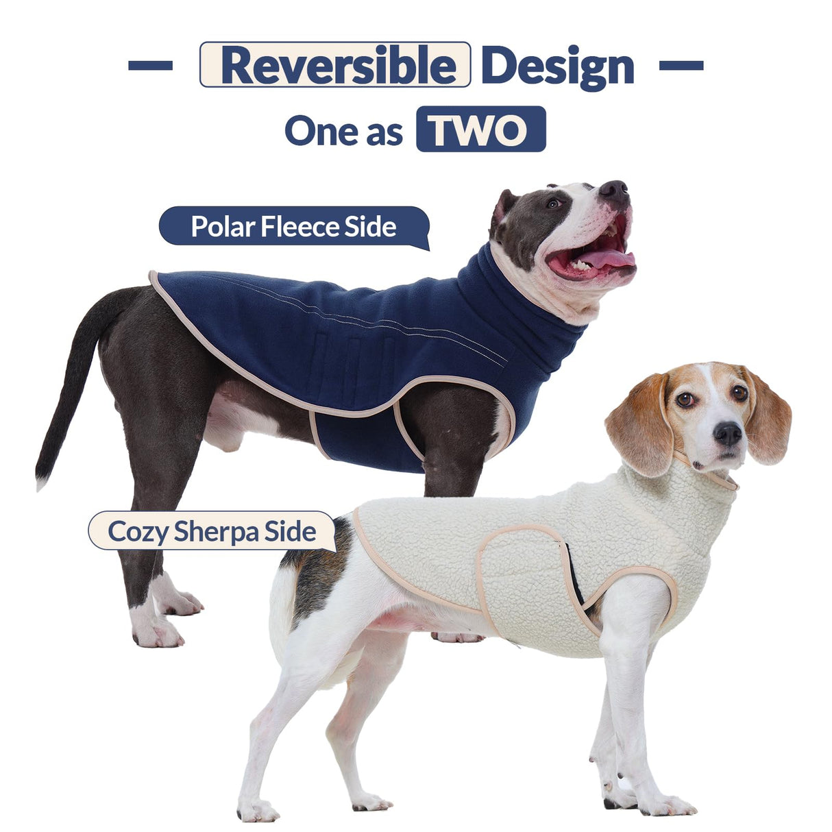 ROZKITCH Dog Coats for Large Dogs with Double Sided Polar Fleece and Sherpa for Cold Weather in Winter, Windproof Turtleneck Sweater with Adjustable Drawstring and Velcro DarkBlue 3XL