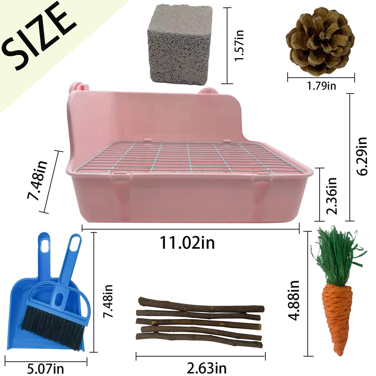 MUYG 11Pcs Rabbit Litter Box Toilet,Bunny Corner Litter Bedding Plastic Square Grate Guinea Pig Bunny Ferret Hamster Hedgehog, Potty Trainer Bedding Box for Guinea Pig Ferret Hamster Hedgehog (Pink)