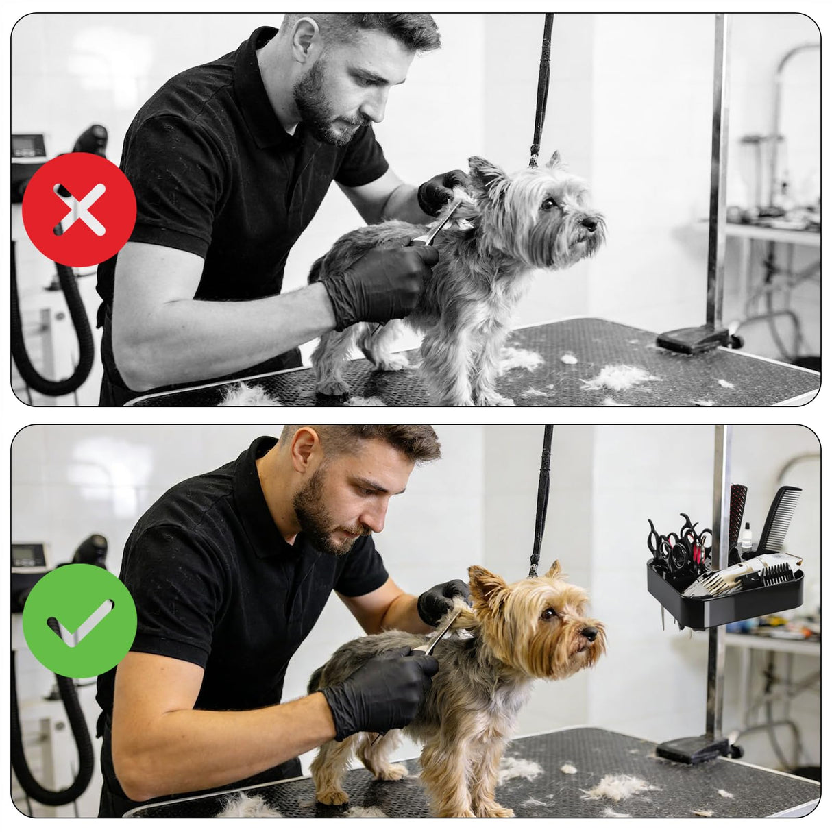 Pumtus Rotatable Pet Grooming Tools Holder, Portable ABS Plastic Grooming Table Arm Organizer, Durable Pet Shop Hairdressing Storage Rack, Practical Groomer Organization for Scissors Combs Clips