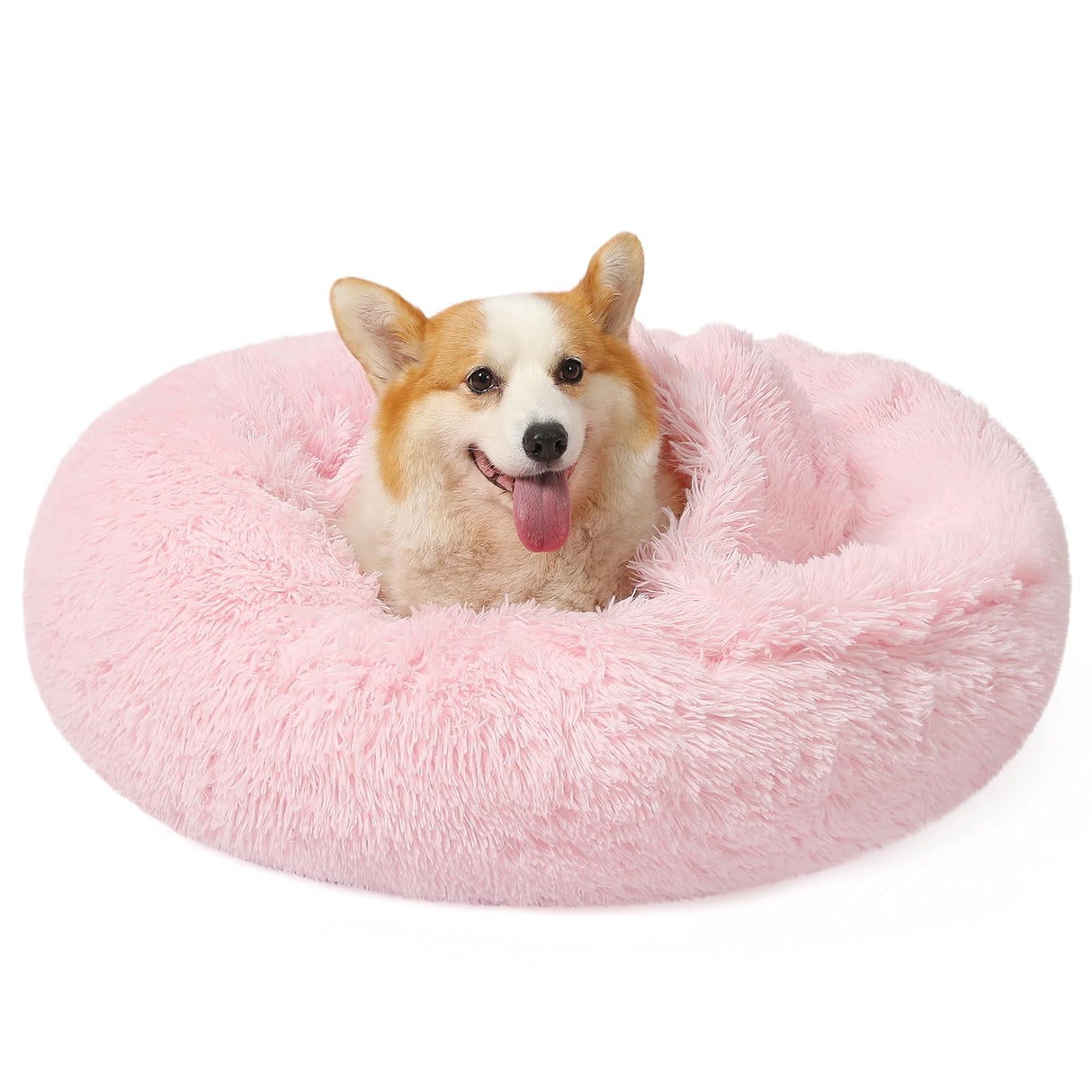 NOYAL Calming Dog Bed for Anxiety, Hooded Donut Cave with Blanket, Plush Fluffy Washable Pet Bed for Small Medium Dogs & Cats