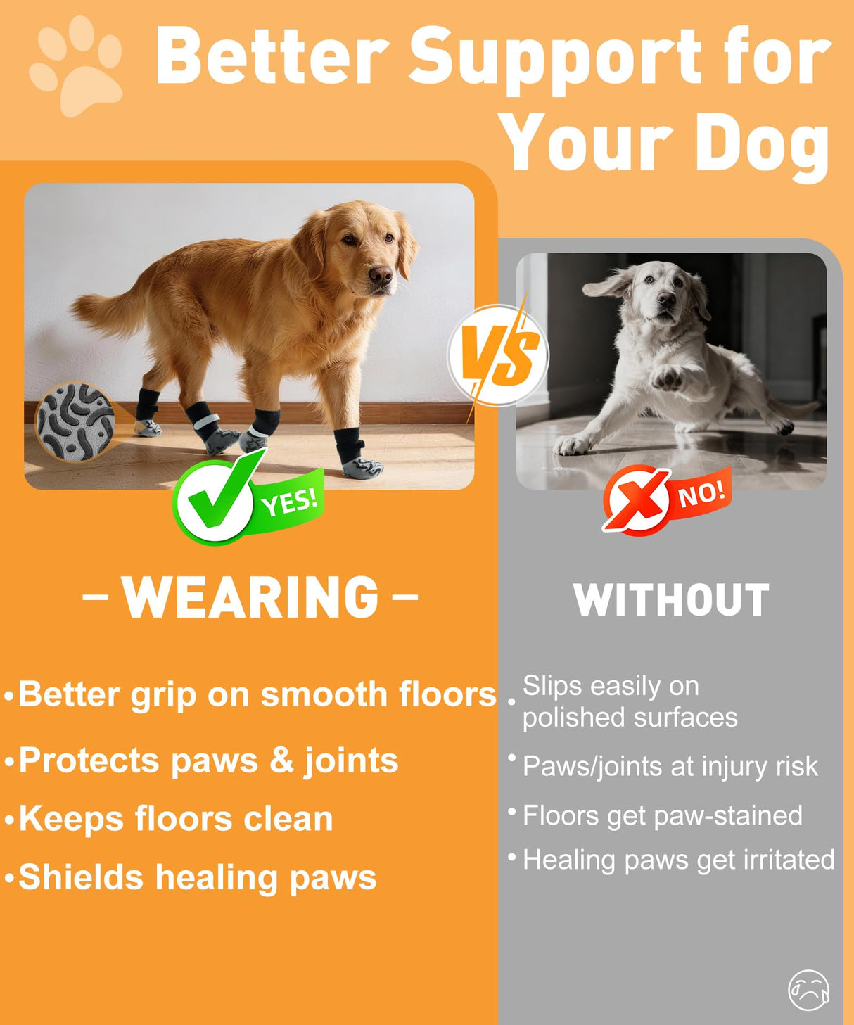 TwoAnt Non Slip Dog Socks with Grips, Dog Sock to Prevent Licking Paw for Senior Dogs, Dog Shoes for Hardwood Floors and Enhancing Traction, Paw Protector - Fits Small, Medium, Large Dogs - XS