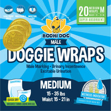 Load image into Gallery viewer, Bodhi Dog Disposable Male Dog Diapers - Super Absorbent, Leak-Proof Pee Wraps - Adjustable Fit, Comfortable Design, Advanced Moisture Control, and Wetness Indicator - Medium (20 Count)