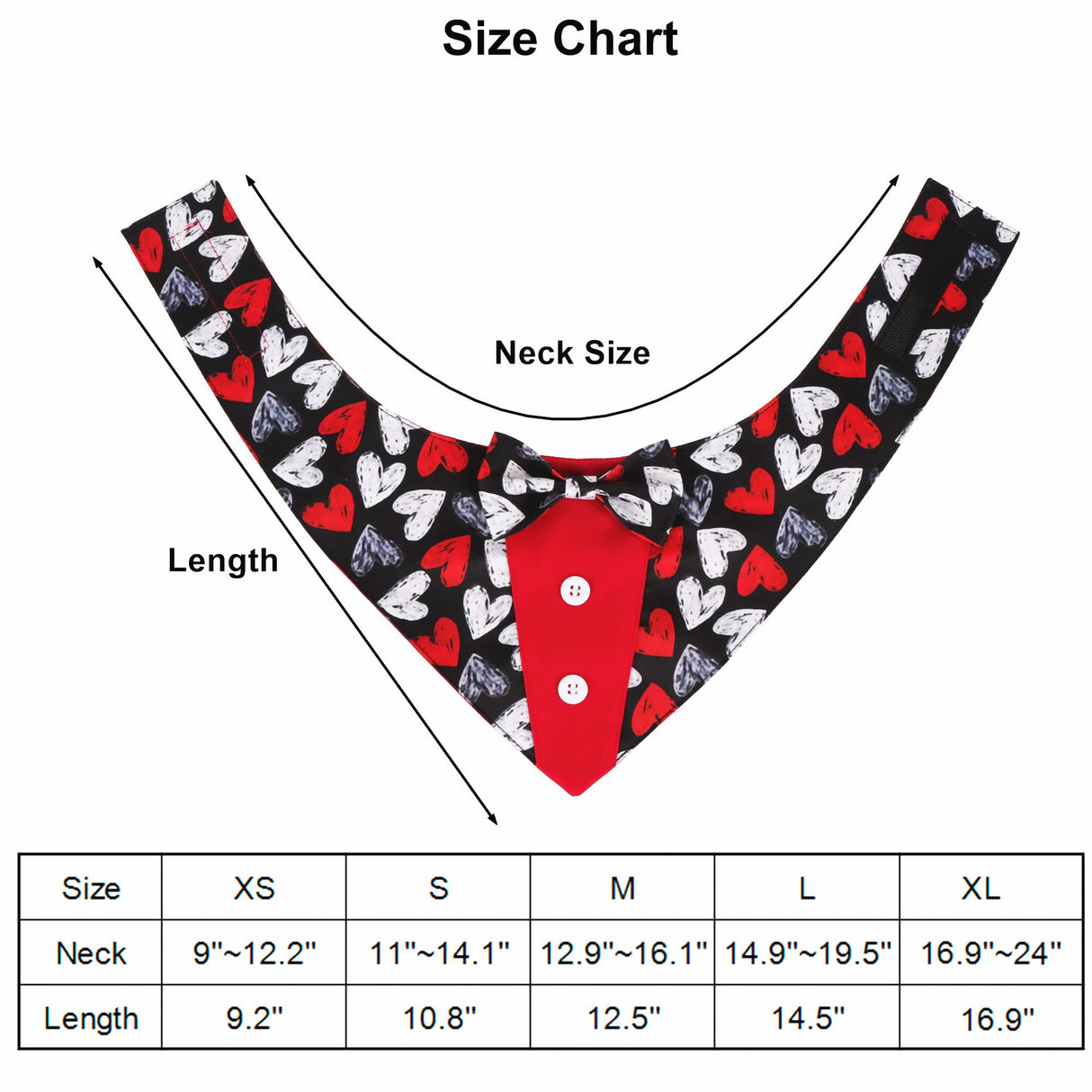ADOGGYGO Valentine Dog Tuxedo, Red Black Heart Pet Bowtie Collar, Adjustable Valentine Bandana for Extra Large Dogs (XL)