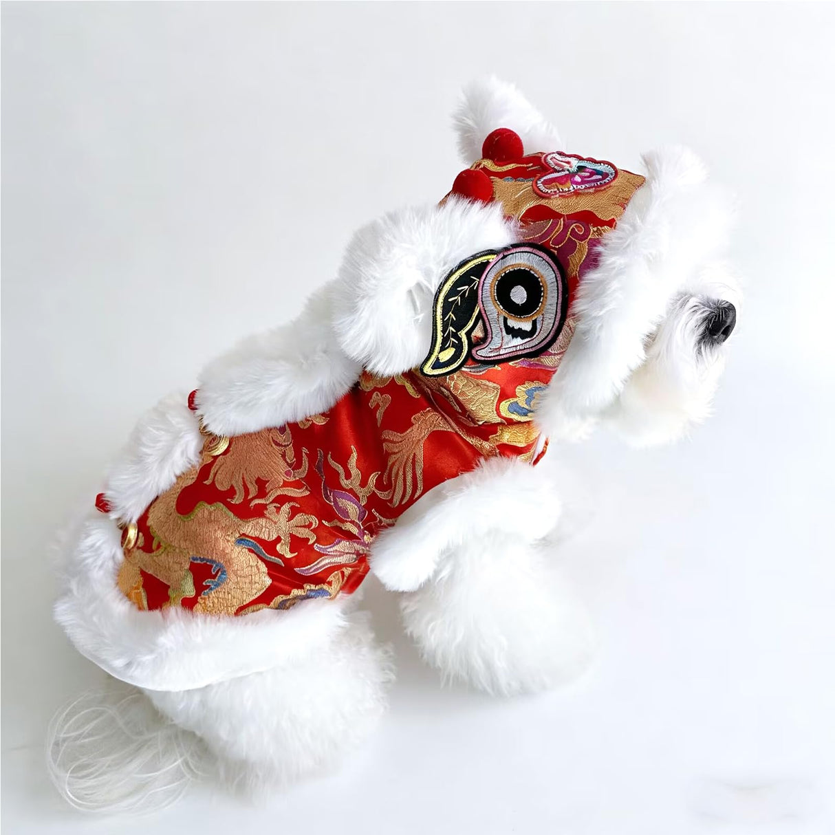 SSEISS New Year Dog Lion Dance Coat, Spring Festival Pet Costume, Winter Cat Warm Clothes for Small Medium Dogs, Teddy, Schnauzers and Small Bichon Frises (X-Large)