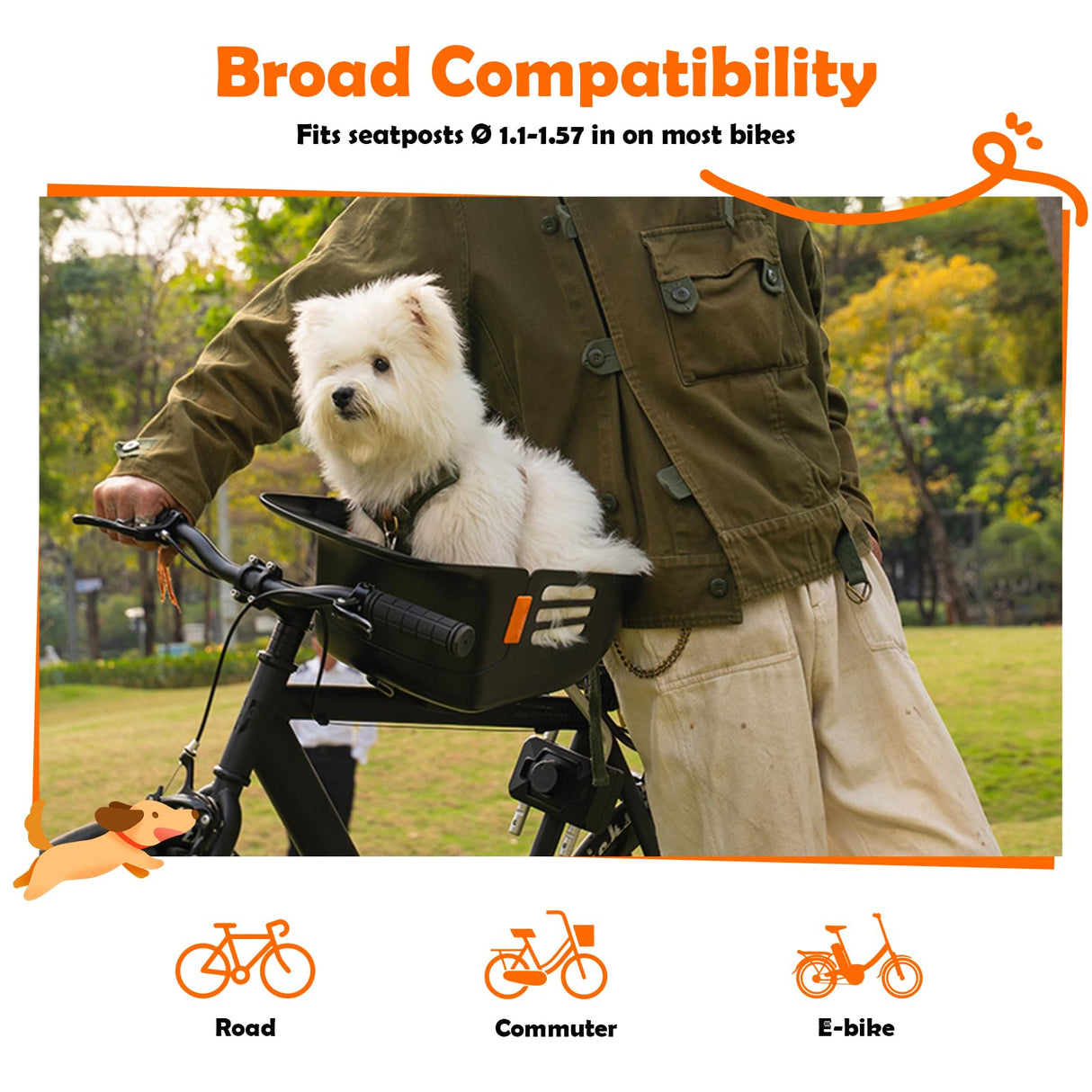 DAISTERN Dog Bike Basket for 26 lbs, Pet Bike Carrier with Integrated Sturdy Seat, Waterproof Scratch-Resistant Nylon Cushion, Adjustable Straps & Rustproof Metal Frame for Small/Medium Dogs, Black