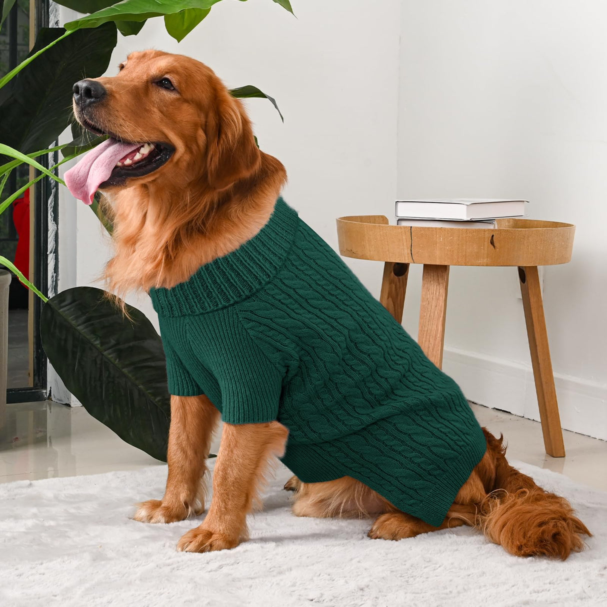 Lorehelina Dog Sweater Turtleneck Pullover Cable Knit for Boys Girls Large Dogs Bulldog Pitbull Labrador Doberman Winter Stretch Clothes Long Sleeves (XXL, Green)