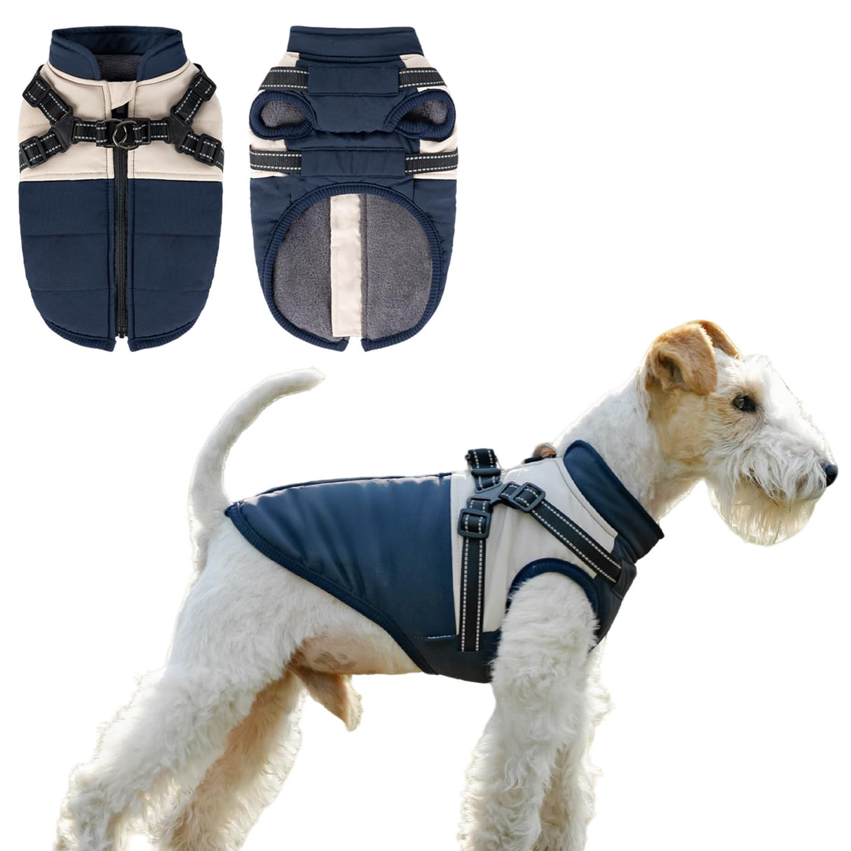 COOHAMS Dog Winter Coat for Small & Medium Dogs, Waterproof Dog Coat with Harness, Puppies Windproof Puppy Puffer Jacket, Snowsuit for Dachshund, Frenchie, Corgi (Classic Blue,XL)