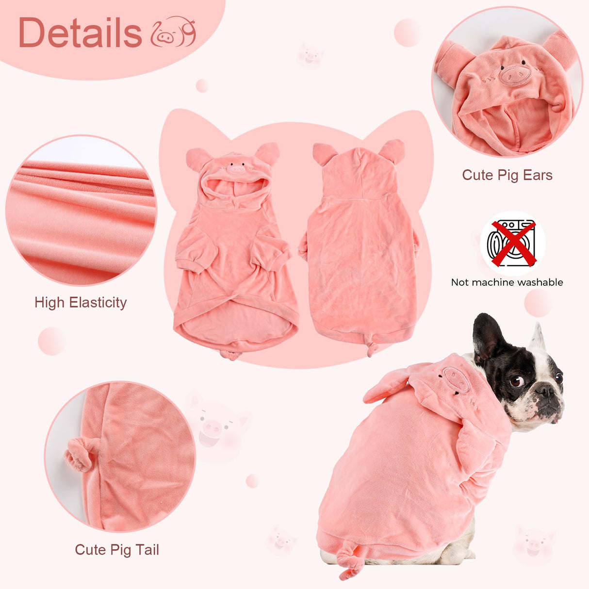NACOCO Halloween Pig Dog Costume - Pet Christmas New Year Hoodie Warm Party Coat Outfit for Small and Medium Cat Dog Clothes(Pink Pig,M)