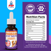 Load image into Gallery viewer, Freedom Joint Drops for Dogs with Hyaluronic Acid, MSM, Glucosamine, & Chondroitin, All Natural Liquid Joint Supplement for Dogs for Pain Relief, Mobility and Hip Support, 30 ml Dropper