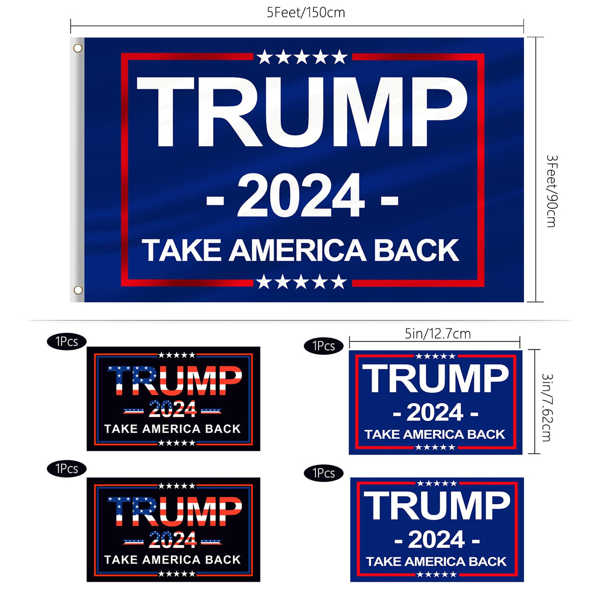 Oligei Trump 2024 Flag, 3 x 5 Feet Trump Flag Take American Back with 4 Pcs Trump 2024 Sticker, Polyester Fiber Trump Desantis 2024 Flag, 3 Ply Double Sided Trump 2024 Flag