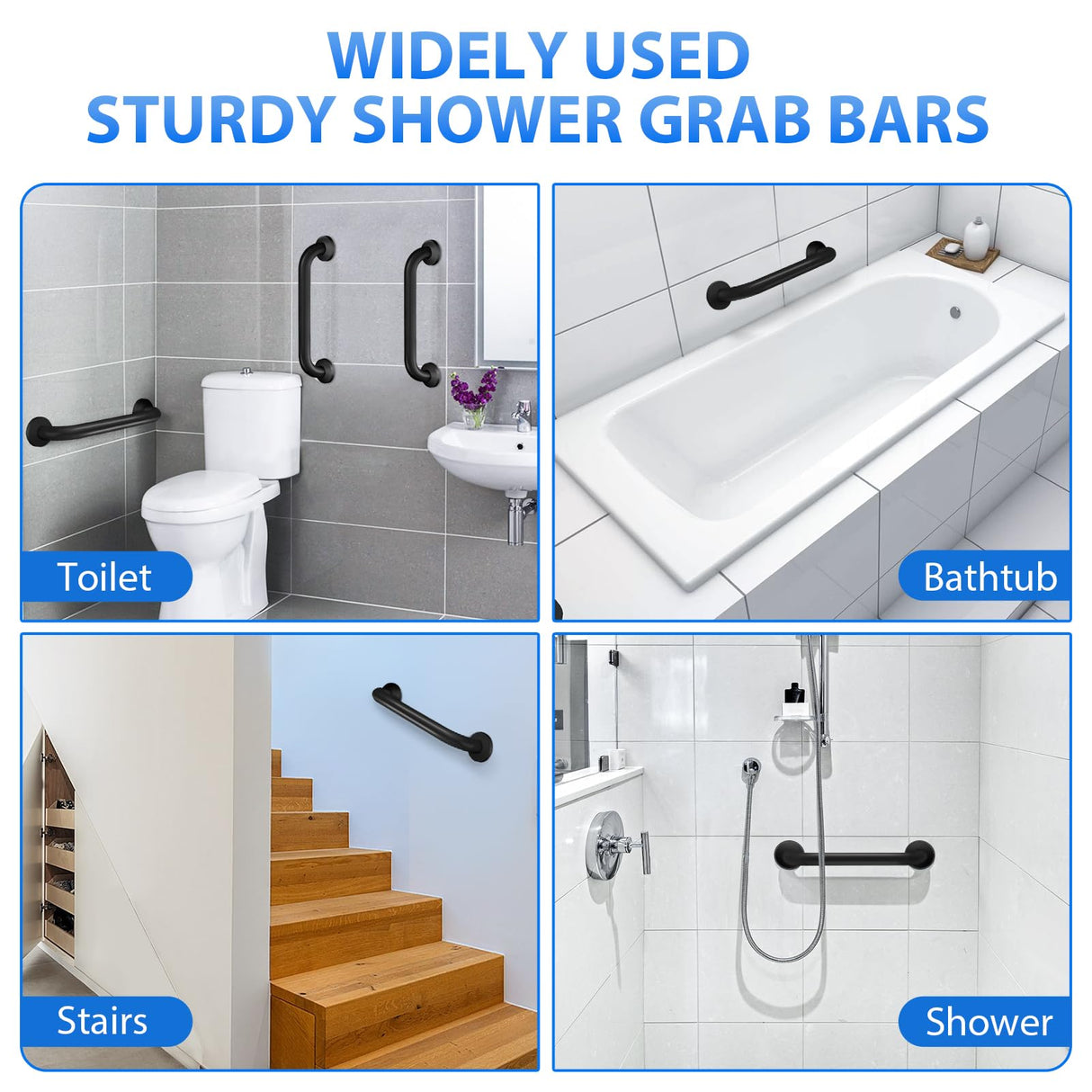 2 Pack Shower Grab Bar, Stainless Steel Bathroom Grab Bar, Shower Handle, Bath Handle, Grab Bars for Handicap Elderly Seniors Bathroom Safety Grab Bar (18 Inch,Black)