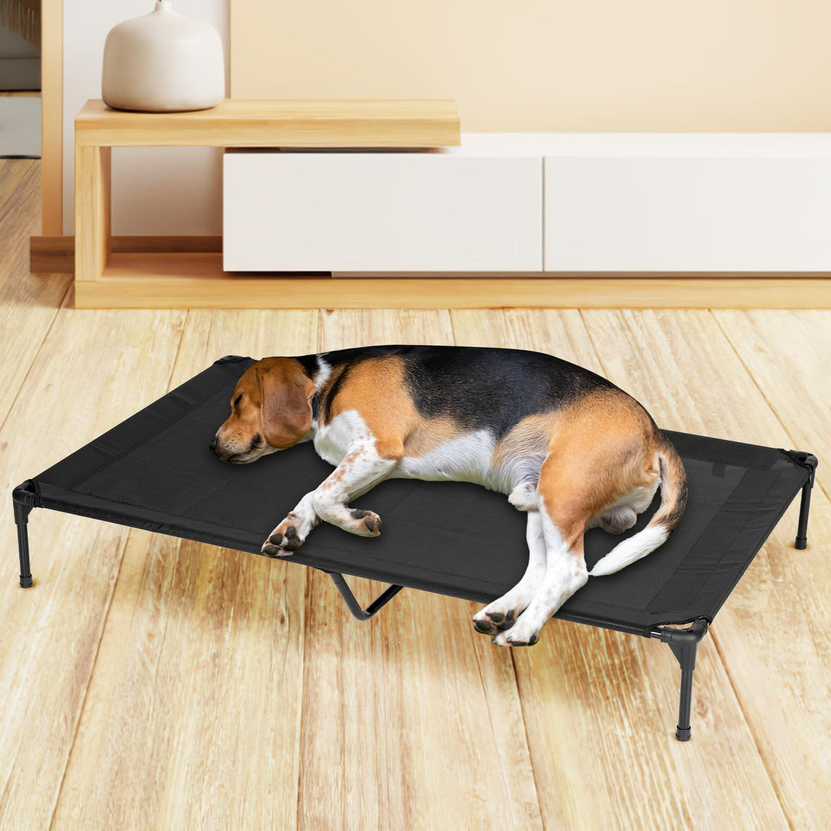 PVY Elevated Dog Bed for Outdoor, Large Raised Dog Cot with Washable Mesh, Cooling Pet Cot Chew Proof for Outside Camping, 42"x30" Grey