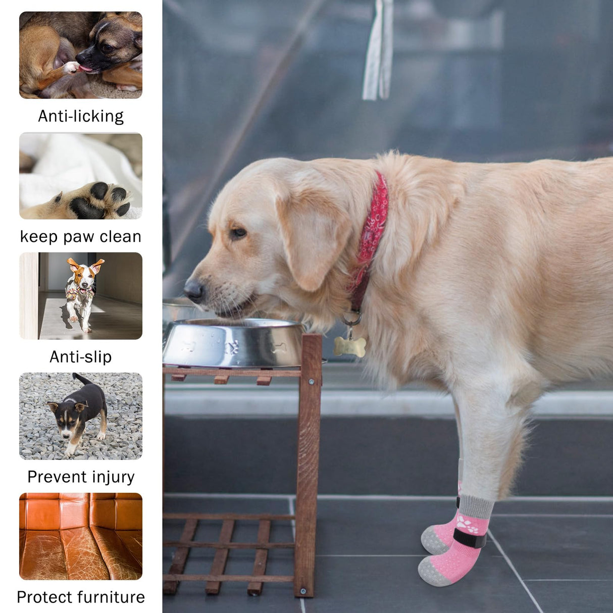 SCENEREAL Anti Slip Dog Sock to Prevent Licking Paws for Hardwood Floors, Boots & Paw Protector Shoes for Hot/Cold Pavement with Grippers, Double Sides Grips for Small Medium Large Senior Dogs, L