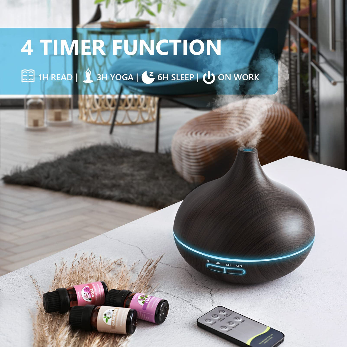 SACATR Essential Oil Diffusers,550ml Oil Diffuser with 15x10mL Essential Oils,Aromatherapy Diffuser with Ultrasonic Technology, Diffusers for Essential Oils Large Room, Home Office