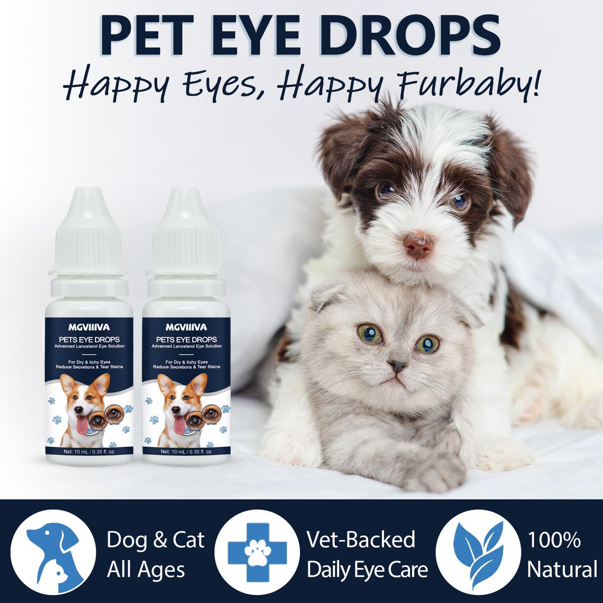 Dog & Cat Cataract Eye Drops & Infection Treatment β Vet-Recommended Formula for Cloudy, Itchy, Watery, Goopy Eyes and Pink Eye Treatment, Natural All-in-One Relief for Pet Eye Issues (2 X 10 ml)