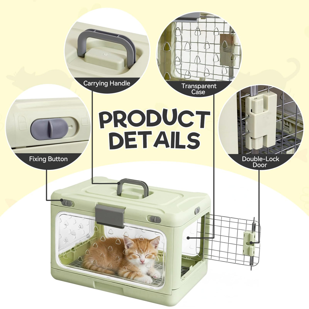 Velupet Zoom Hard Cat Carrier,Dog Crate for Small Dogs,Cat Kennel Clear,Foldable Dog Kennel with Urine Pad Mesh Grid,Ventilation & Hard Plastic Protection Transparent Pet Carrier 20" L,Green