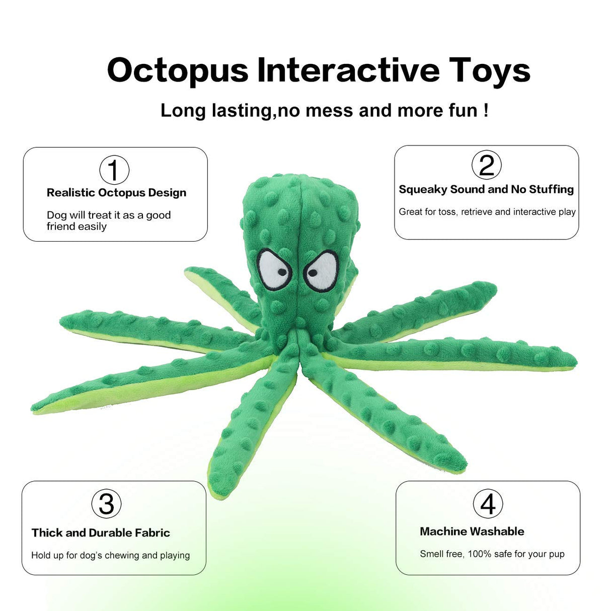 CPYOSN Dog Squeaky Toys Octopus - No Stuffing Crinkle Plush Toys for Puppy Teething, Durable Interactive Chew Toys for Small, Medium and Large Dogs Training and Reduce Boredom, 2 Pack