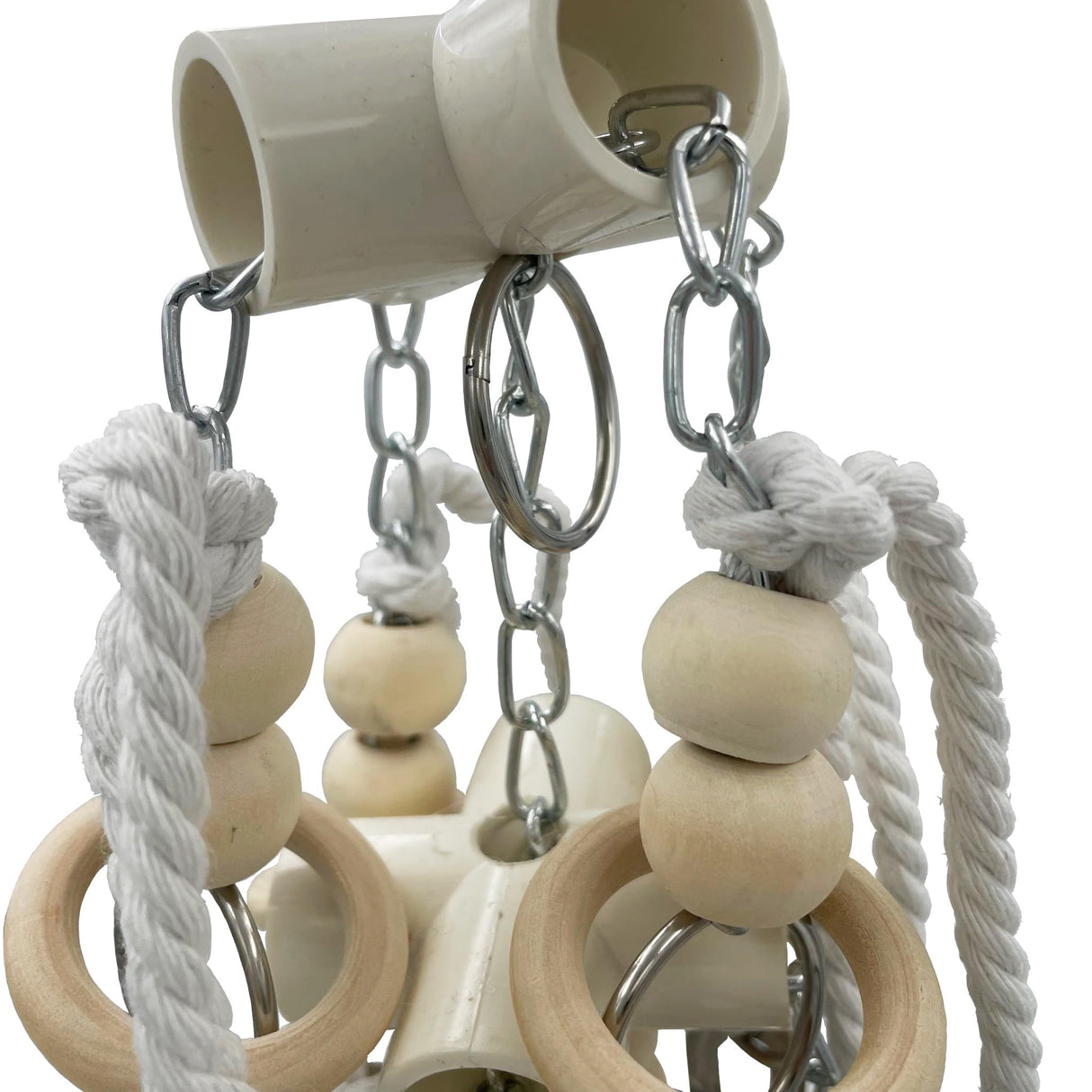 GILYGI Durable Stainless Steel Pots & Wooden Beads Parrot Toys - Pullable 8 Metallic Cups & 8 Natural Dye-Free Rings for Large & Extra Large Parrots Macaws Amazons African Greys Cockatoos Eclectus