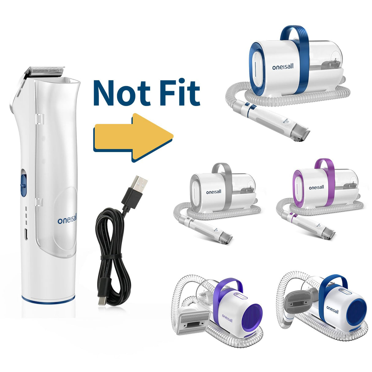 oneisall Replacement Main Clipper + USB Charger for BM1 Dog Grooming Vacuum Blow Dryer and Clippers