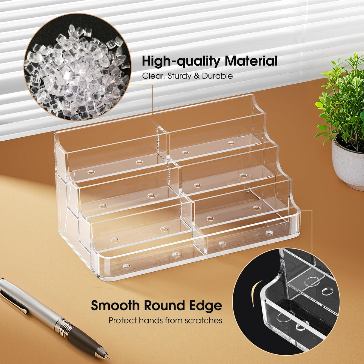 MaxGear Acrylic Business Card Holder for Desk, Clear Desktop Business Card Display Stand with 8 Pockets, 4-Tier Freestanding Card Organizer for Office, Reception, Countertop