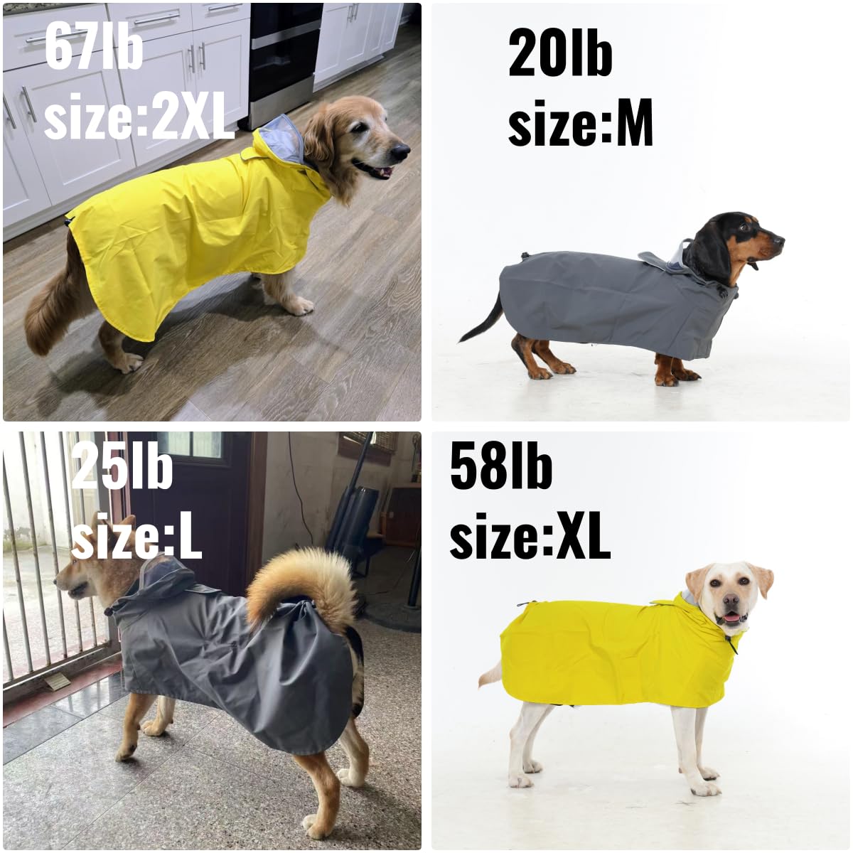 Dora Bridal Dog Raincoat for Large Dogs, Adjustable Clear Hooded Dog Rain Jacket, Waterproof Dogs Rain Coat Poncho with Reflective Strips for Labrador, Golden Retriever, German Shepherd, Grey,3XL