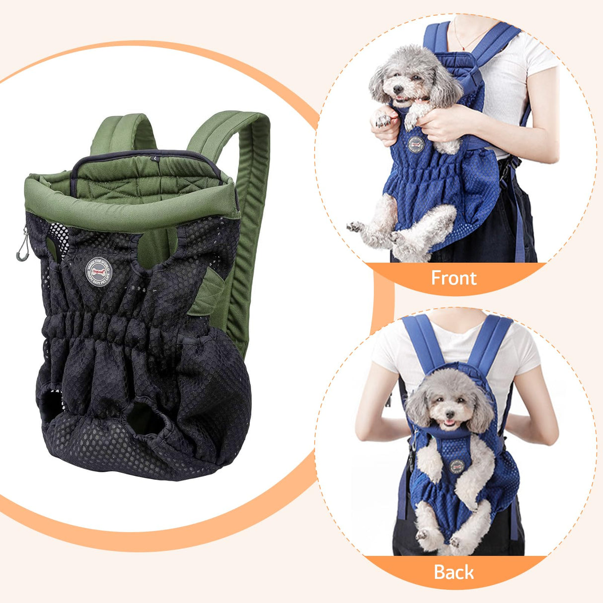 Dog Carrier Backpack, Pet Front Carrier Backpack Legs Out Dog Chest Carrier for Small Medium Dogs, Hands-Free Cat Backpack Carrier Dog Travel Backpack Airline Approved Hiking Bike Motorcycle