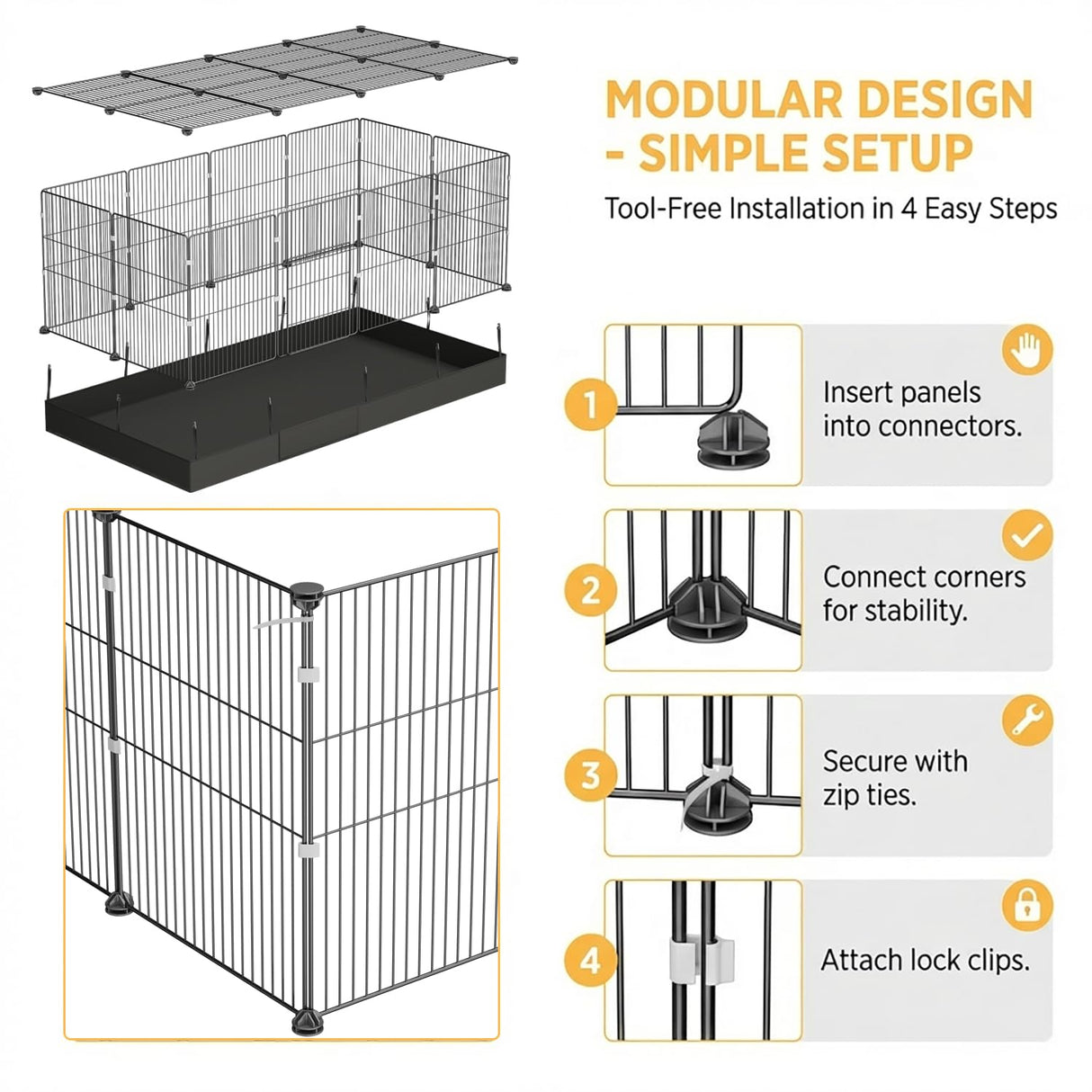 20 Planes Guinea Pig Cages Enclosed Hamster Cage with Door & Waterproof Liner, Expandable Cage for Guinea Pigs, Metal Wire Yard Fence Rabbit Cage