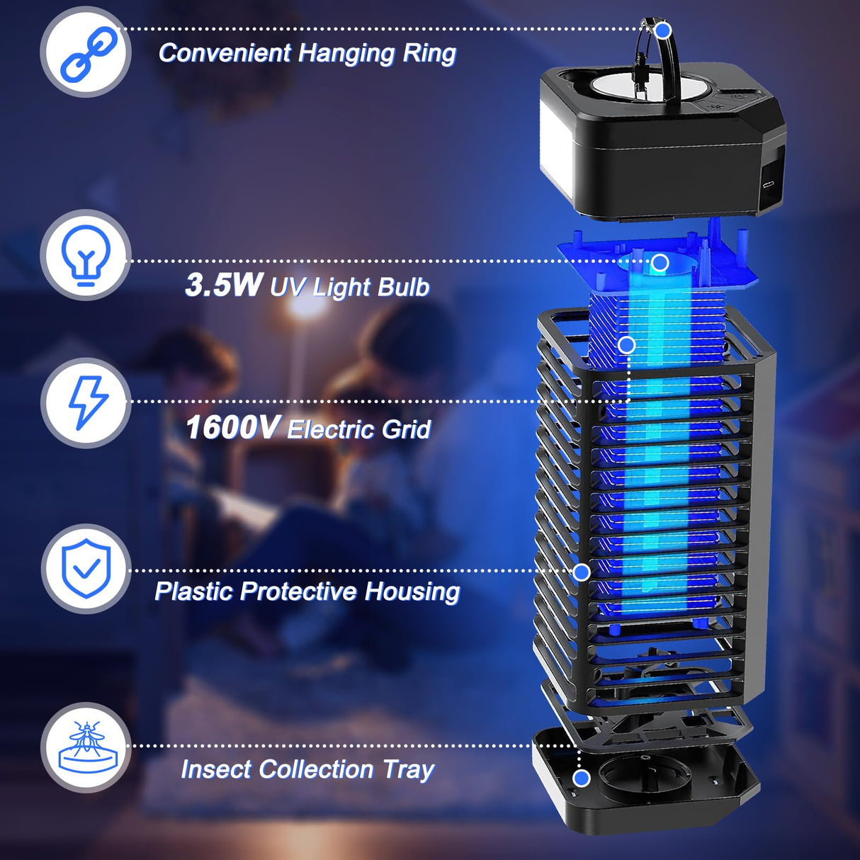 Bug Zapper Outdoor, Electric Mosquito Zapper, Fly Zapper Indoor, Wireless Mosquito Killer, Portable Fly Traps with LED Light for Home Garden, Patio, Kitchen, Camping Use (USB Powered/Rechargeable)